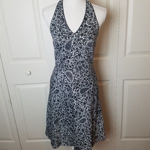 Ann Taylor Halter Dress Paisley Black Whit…